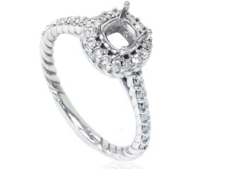 .60CT Braided Engagement Ring Cushion Halo Setting Semi Mount New 14K White Gold