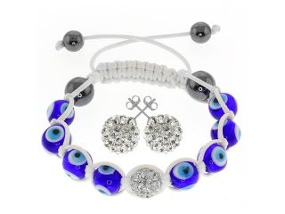 Hip Hop Style Hematite Beads, Evil Eye Beads & Disco Ball Bracelet & Earring Set