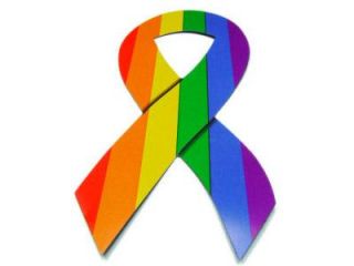 Rainbow Pride LGBT Gay & Lesbian   Ribbon Car Magnet w/ Bold Rainbow lines