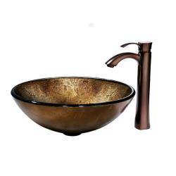Vigo Russet Glass Vessel Sink And Faucet Set In Oil Rubbed Bronze