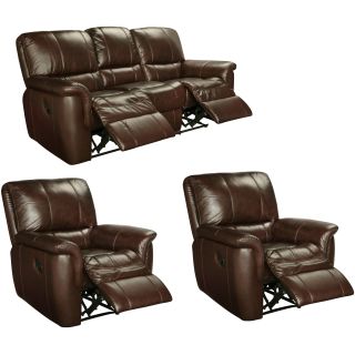 Ethan Chestnut Brown Leather Reclining Sofa And Two Recliner Chairs