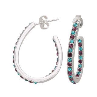 Bridge Jewelry Pure Silver Plated Multicolor Crystal Hoop Earrings