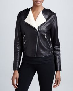 Leather Moto Jacket with Real Shearling