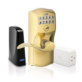 Schlage Bright Brass Keypad Lever Home Security Kit with Nexia Home Intelligence FE599GRNX CAM 505 ACC
