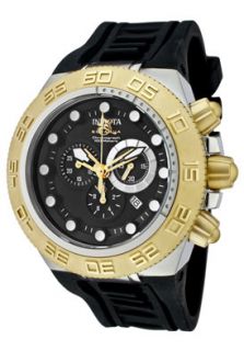 Invicta 1531  Watches,Mens Subaqua Chronograph Black Dial 18K Gold Plated SS Bezel Black Silicon, Chronograph Invicta Quartz Watches
