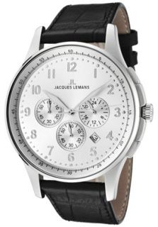 JACQUES LEMANS 1619B  Watches,Mens Capri Chronograph 1 1619B Black Leather, Chronograph JACQUES LEMANS Quartz Watches