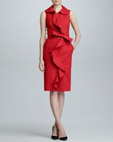 Carolina Herrera Sleeveless Ruffle Front Dress, Mercury Red