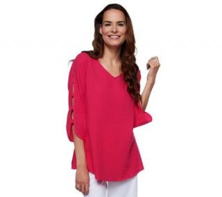 Susan Graver Gauze Tunic Top with Banded Split Sleeve Detail