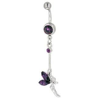   Silver Fairy Purple Crystal February Belly Navel Ring Body Jewelry