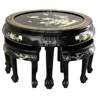  Chinese Birds and Flowers Black End Table