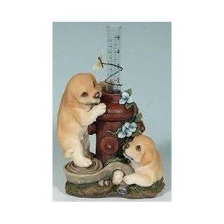 Decorative Playing Puppies on Fire Hydrant Garden Rain Gauge