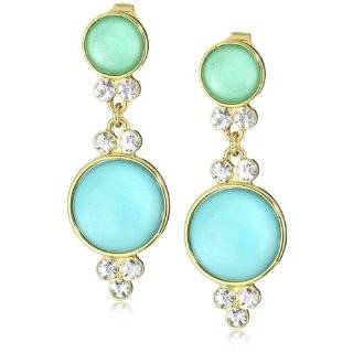 Anne Klein Gold Tone Teal and Crystal Clip Drop Earrings