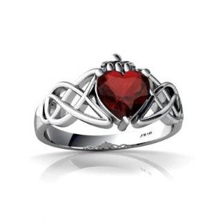  14K White Gold Oval Genuine Garnet Celtic Trinity Ring 