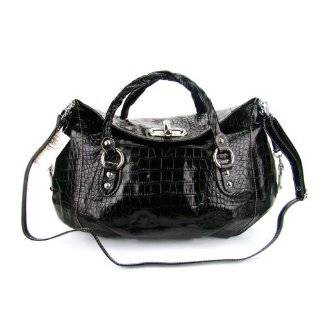 ROBE DI FIRENZE Italian Designer Black Croc Embossed Leather Handbag 