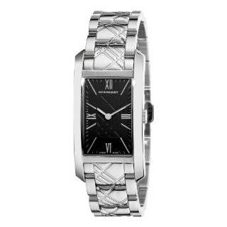 Burberry Womens BU1098 Check Engraved Black Dial Stainless Steel 