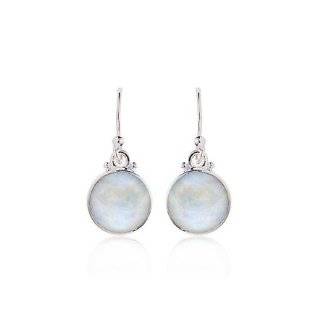 Moonstone Round Drop Earrings in Sterling Silver