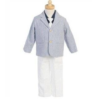 Boys Easter Suit or Ring Bearer Seersucker Suit with White Pants  (7 