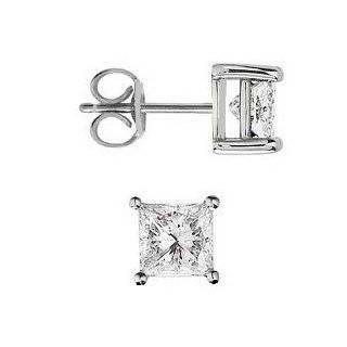 Stud Earrings Sterling Silver .925 Genuine Princess Cut Cubic Zirconia 