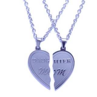 com Sterling Silver Heart Shape Mother and Daughter Break Apart Charm 