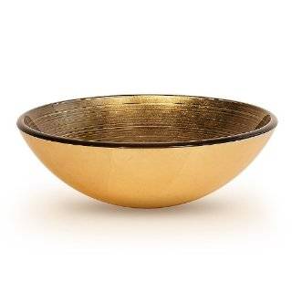   Glass Vessel Sink; Round Shaped Bowl, Gold Foil Leaf Color, 1/2 Thick