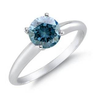  1/2 CT Blue & White Diamond Ring in 10K White Gold In Size 
